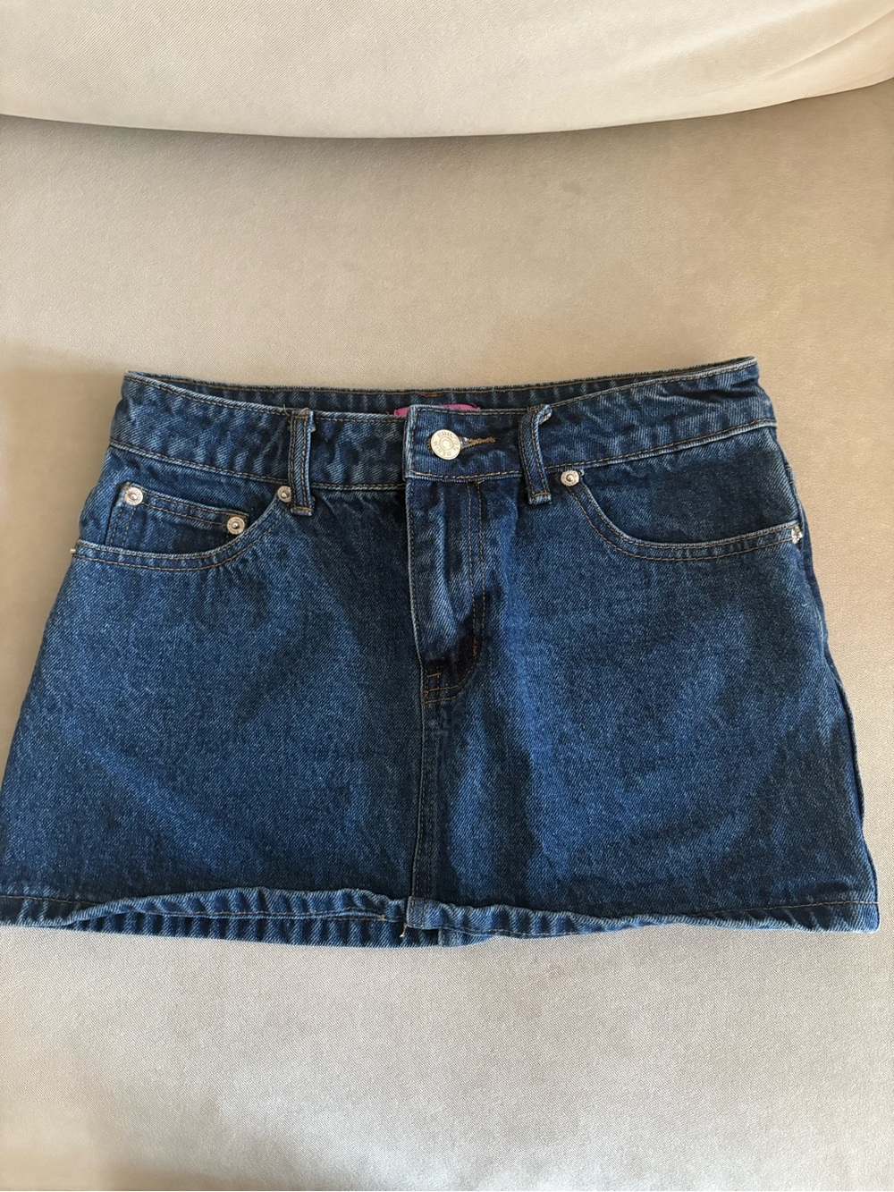 Edikted Low Rise Denim Mini Skirt